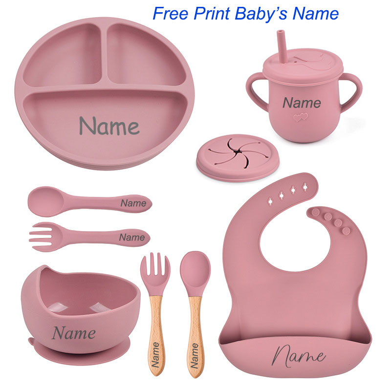 Baby Food Menu - 8Pcs Silicone Tableware Set Personalized Name