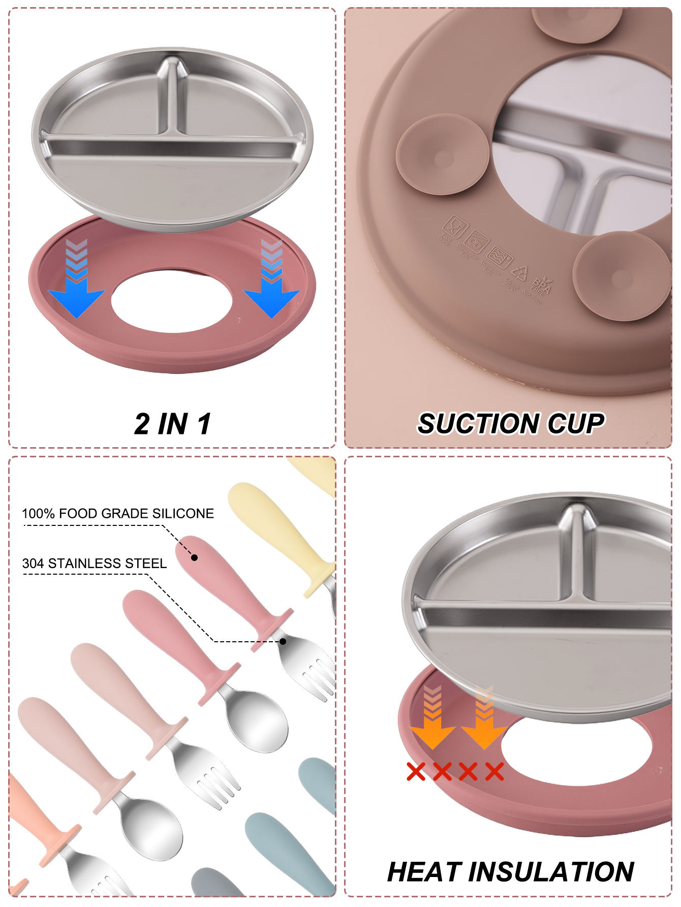 3PCS Stainless Steel Dishes Pl - Baby Food Menu review and price